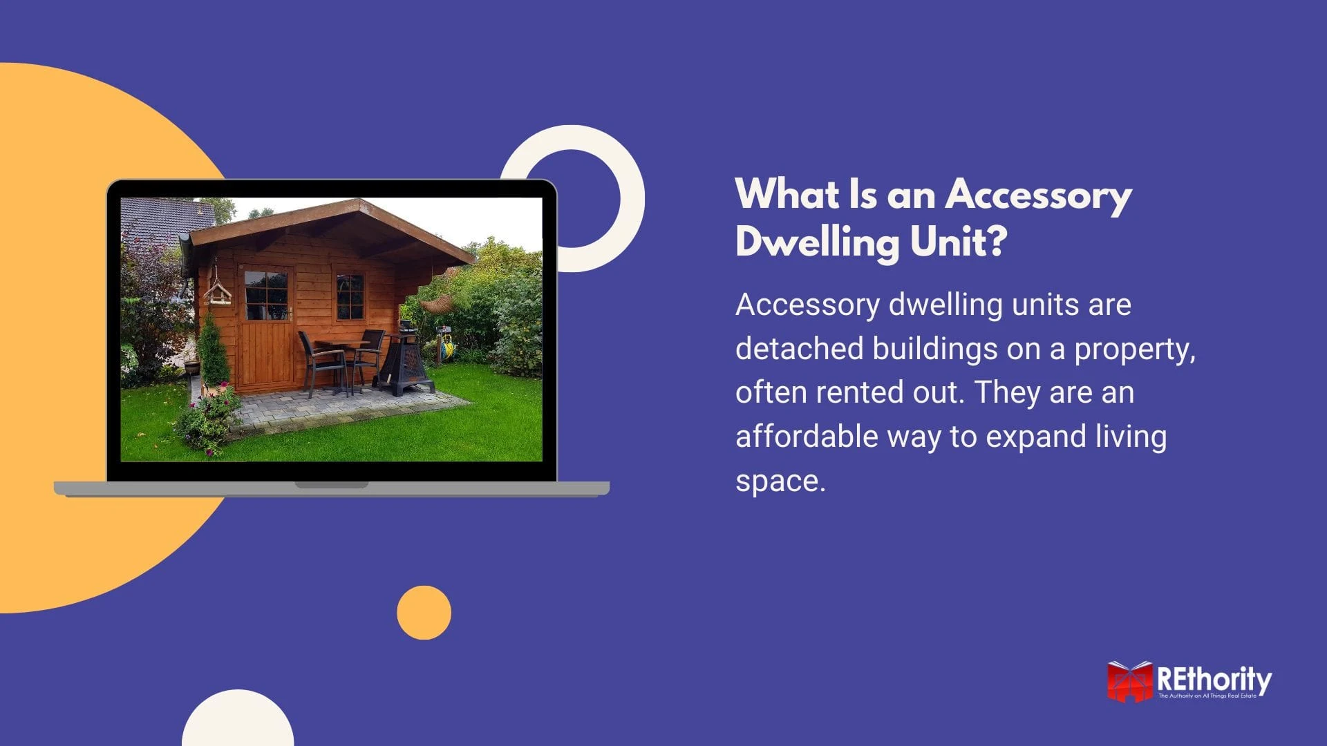 What is an accessory dwelling unit graphic featuring one displayed on a laptop screen and a definition of the term