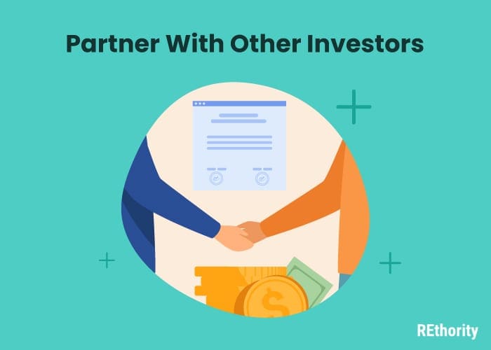 Two people shaking hands in a circle frame titled partner with other investors