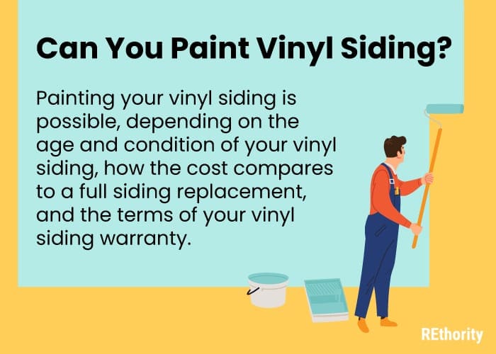 Can you paint vinyl siding question and answer with a vector image of a person painting a wall in the background