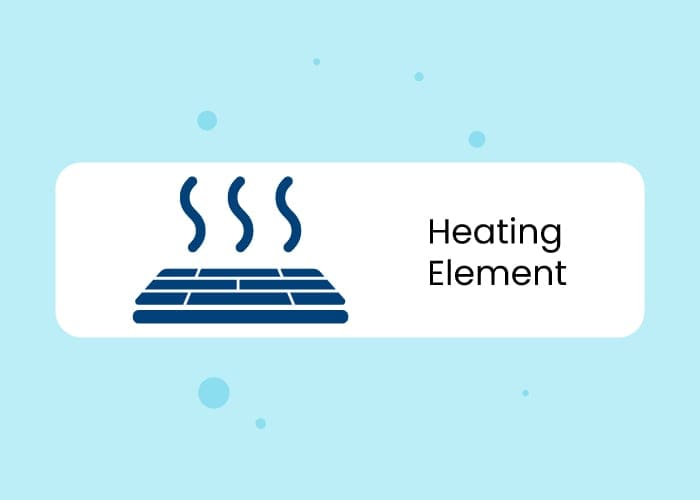 The words heating element sit next to a symbol of heat rising off a tile floor