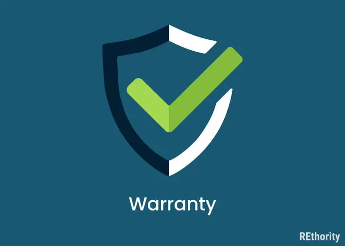 Graphic showing a shield and a checkmark under which reads warranty