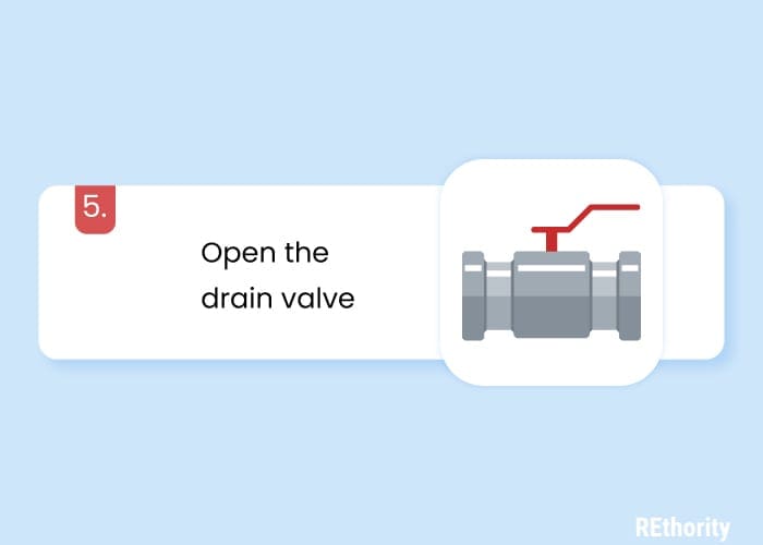 Open the drain valve image against blue background