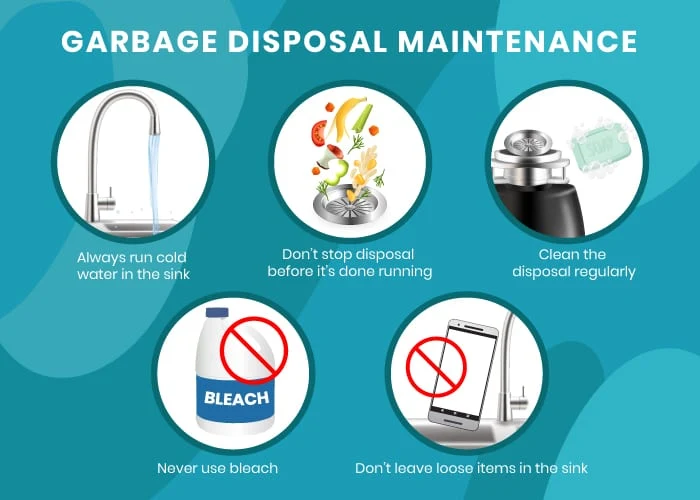 Illustration of a garbage disposal maintenance tip list