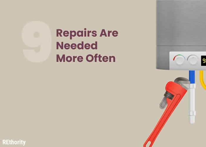 Situation 9 in when to replace a water heater is when repairs are needed often, and a wrench sitting against the appliance