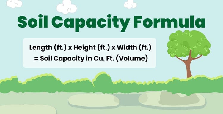 Soil Capacity formula illustrated against a graphic landscaping with vegetation and trees