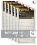 Filtrete 16x25x1, AC Furnace Air Filter, MPR 300, Clean Living Basic Dust, 6-Pack (exact dimensions 15.69 x 24.69 x 0.81)