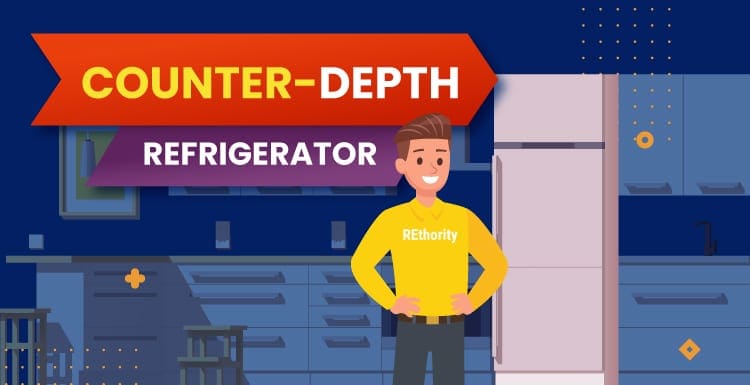 Best counter-depth refrigerator featured image featuring a guy standing in front of a fridge