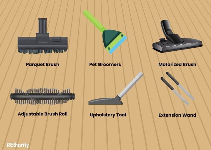 Six different types of vacuums and attachments as an image for a piece on the best vacuum for hardwood floors