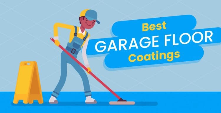 Best garage floor coating featuring a guy in a hat and overalls painting the floor