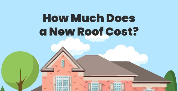An image titled How Much Does a New Roof Cost and showing a nice looking mcmansion with asphalt shingles in graphical form below the title