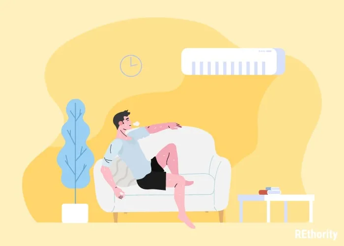 Graphic of a person sitting on his couch lounging and enjoying the air conditioning