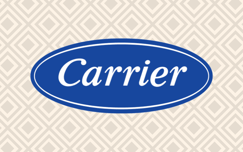 Carrier, one of the best furnace brands, logo on a plain tan background