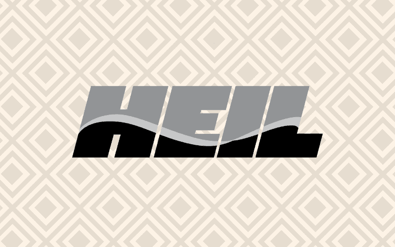 Heil, one of the best furnace brands, logo on a plain tan background