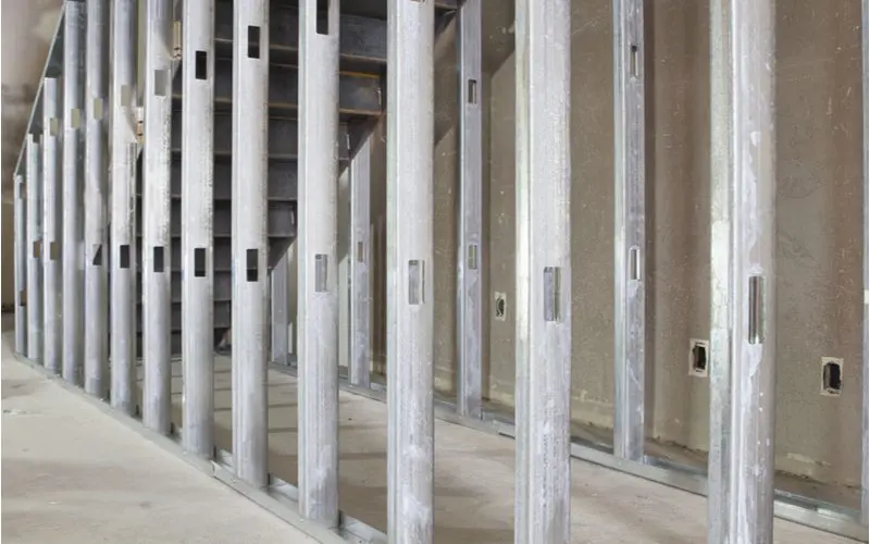 Metal studs in a commercial staircase for a piece on metal stud sizes