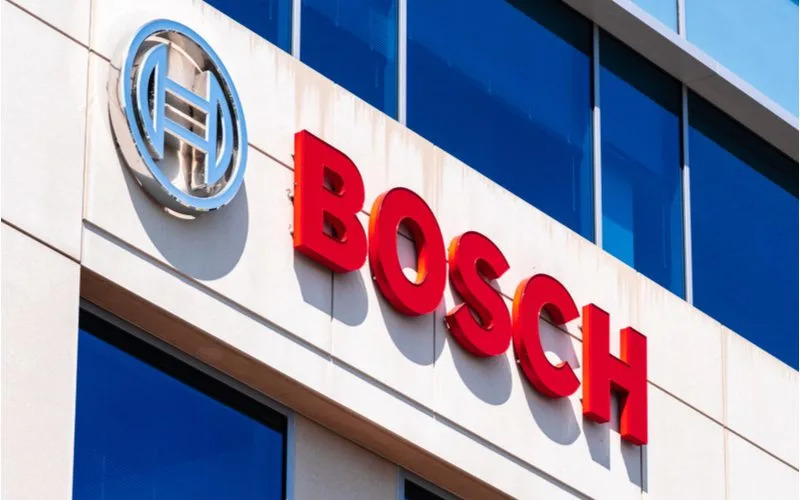 Bosch (one of the best water heater brands) logo on the side of a building on a sunny day