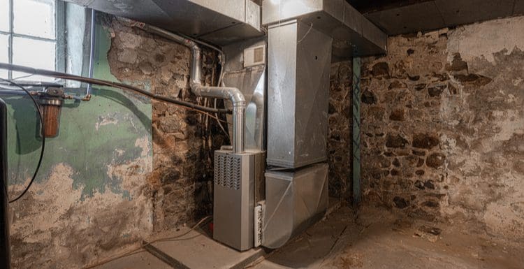 Image of a gas powered furnace in the basement of a home for a piece titled What Is a Furnace