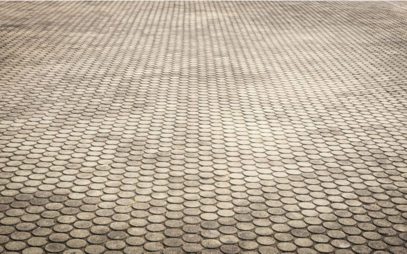 For a piece on paver patio ideas, a bunch of round paving tiles make up what looks to be a road