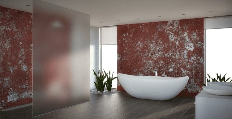 As the feature image for a piece on how to frost glass at home, a bathroom in the Japanese style with a piece of frosted glass to the left