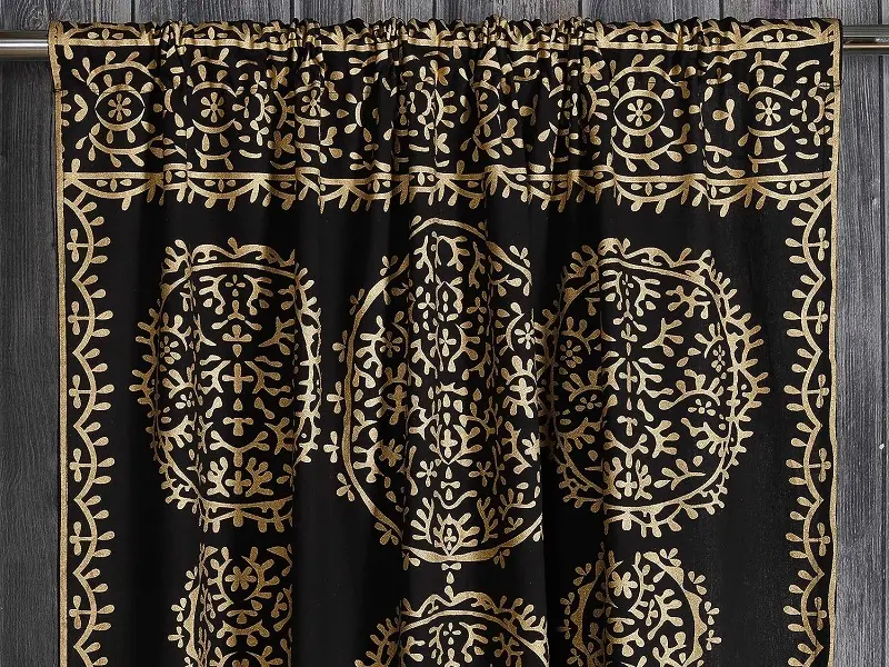 Labhanshi – Black Gold Moroccan Medallion Window Curtains