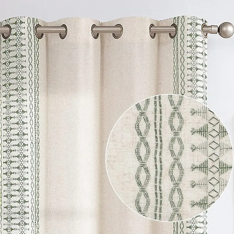 Jinchan – Green Embroidered Bordered Window Curtains