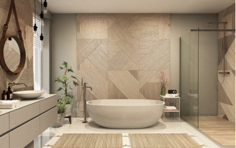 Wooden Eco-Style Bathroom idea with wood-looking tile