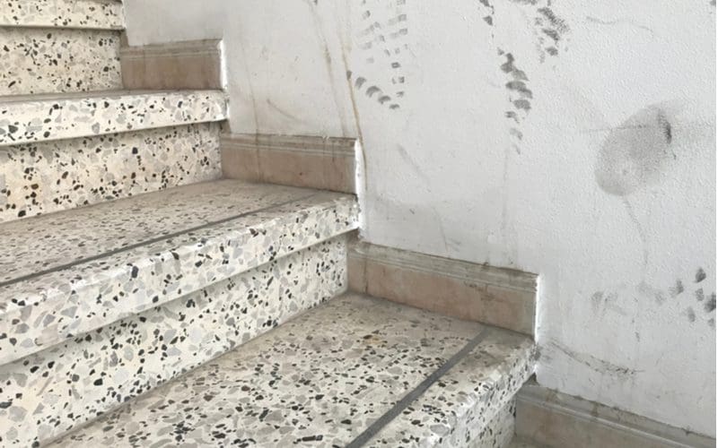 Beautiful granite bullnose stair trim idea on speckled nonslip steps