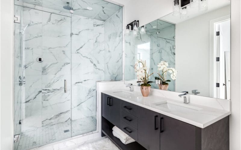 Striking Marble Tiles in a steam shower as an example for bathroom ideas