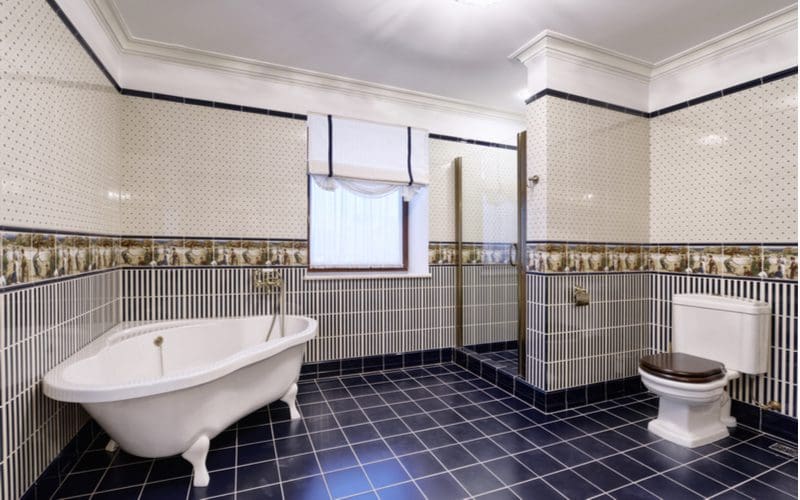 Mixed patterned tile in black and blue color for a piece on bathroom ideas