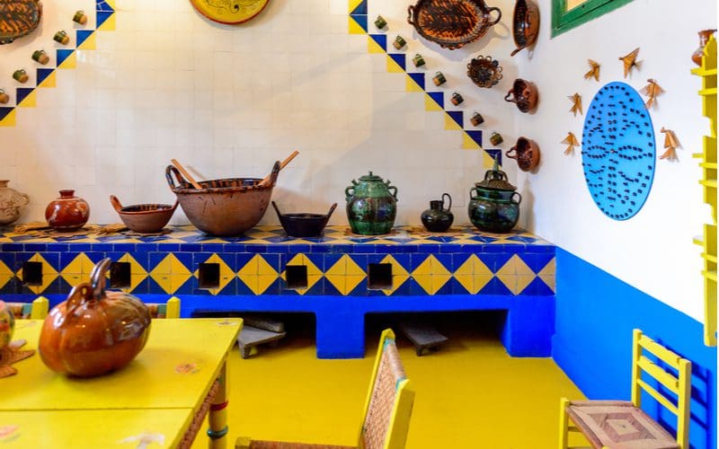 Photo of the bright colors typically found on the floors, furniture, and walls of a Mexican kitchen