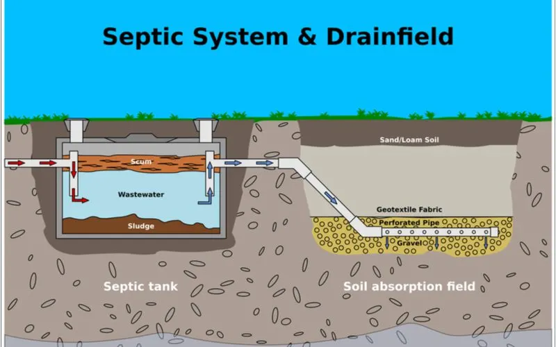 Second image for a piece on what is a septic system showing the flow of water through the entire system into a field
