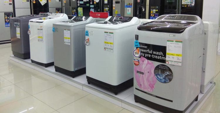 The best washer and dryer brands sitting on a showroom floor in a big box retailer