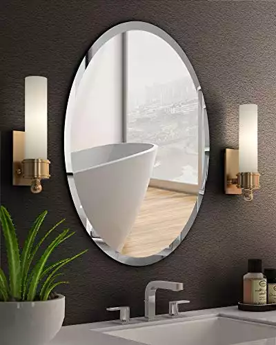 KOHROS Oval Beveled Polished Frameless Wall Mirror for Bathroom