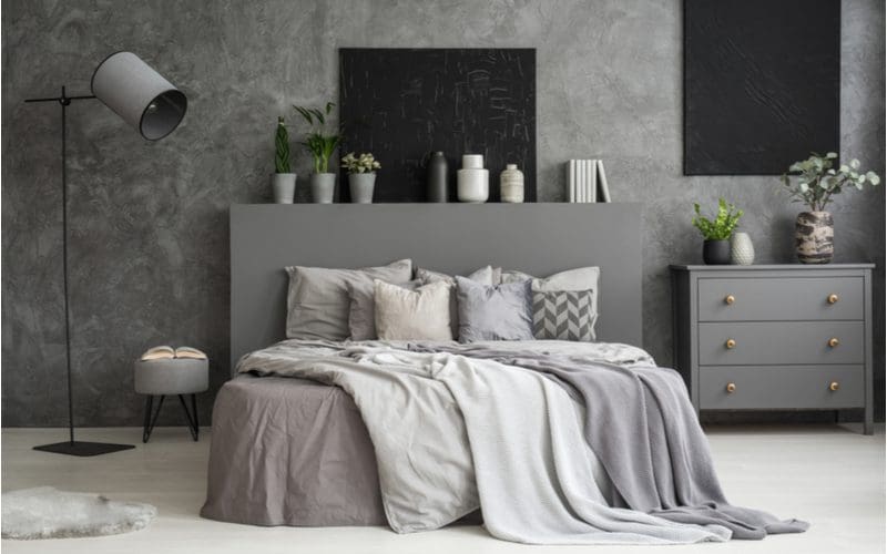 Black and ash grey bedroom idea color combination with grey furniture and black accents