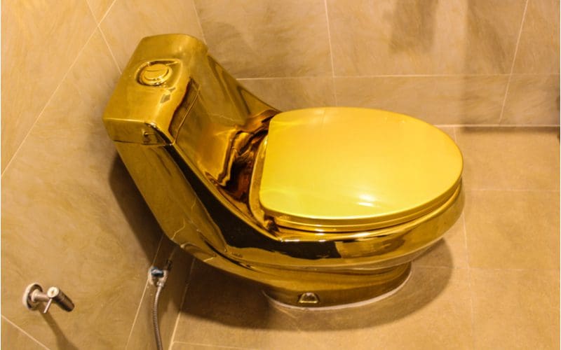 Gold toilet for a piece on white and gold bathroom ideas