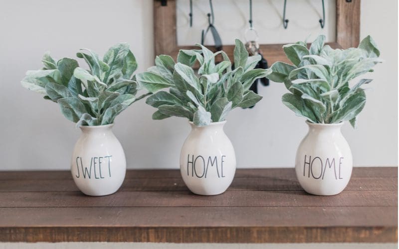 Rae Dunn-Inspired Vases with Flowers as a featured farmhouse decor idea