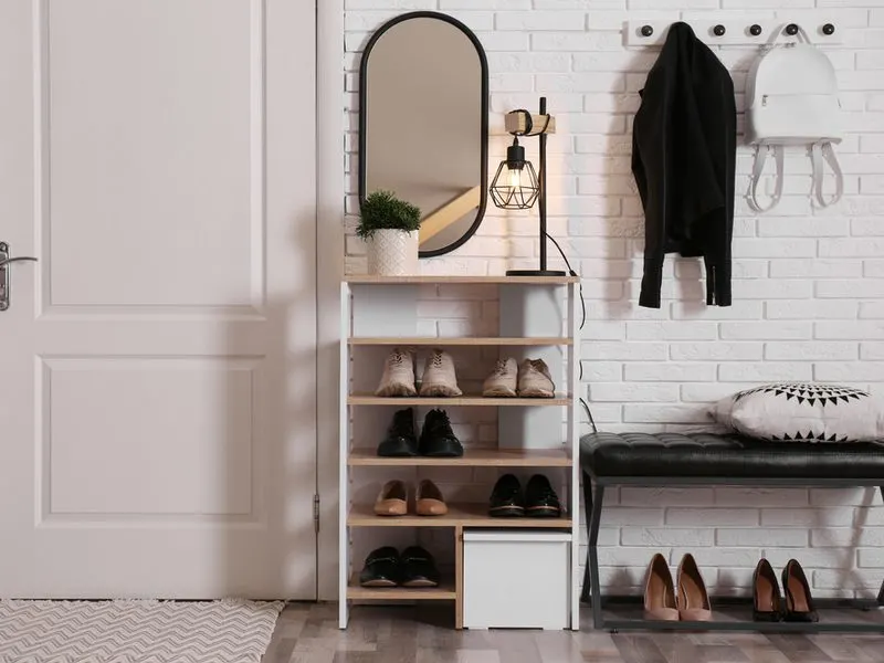 Combined shelf and bench idea for an entryway shoe storage piece