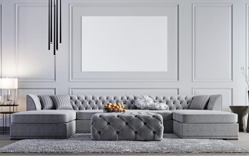 Light Grey Horizontal Tile Plank living room flooring idea