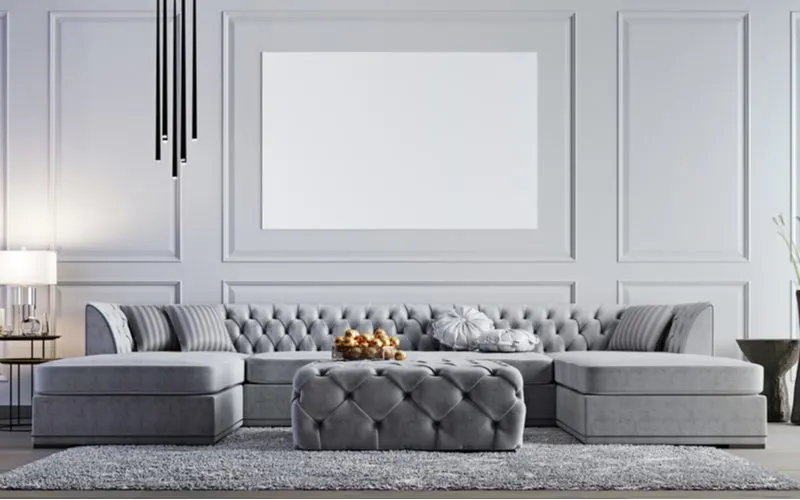 Light Grey Horizontal Tile Plank living room flooring idea