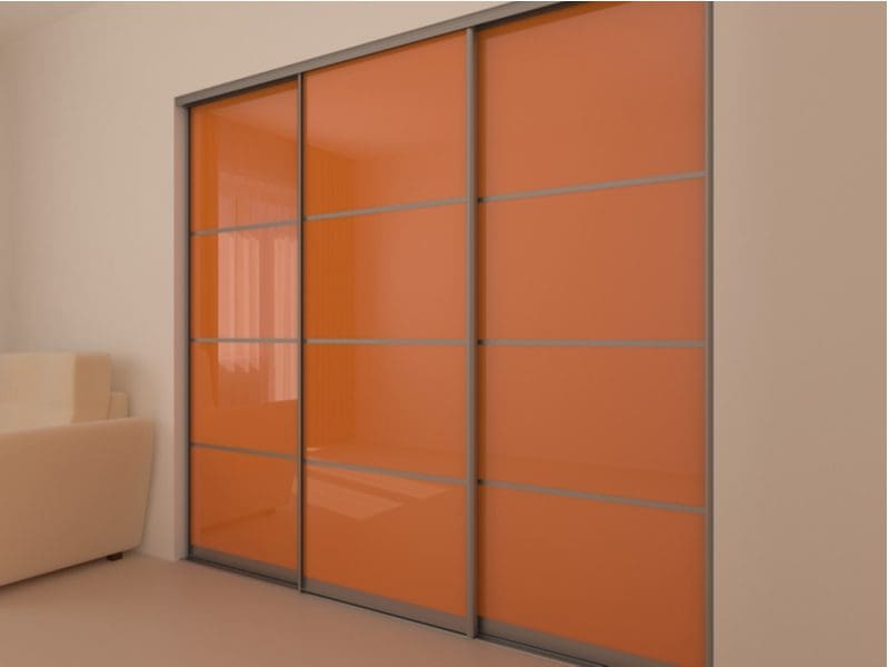 Modern Sliding Wardrobe Door Ideas in Orange Color With Steel Trim