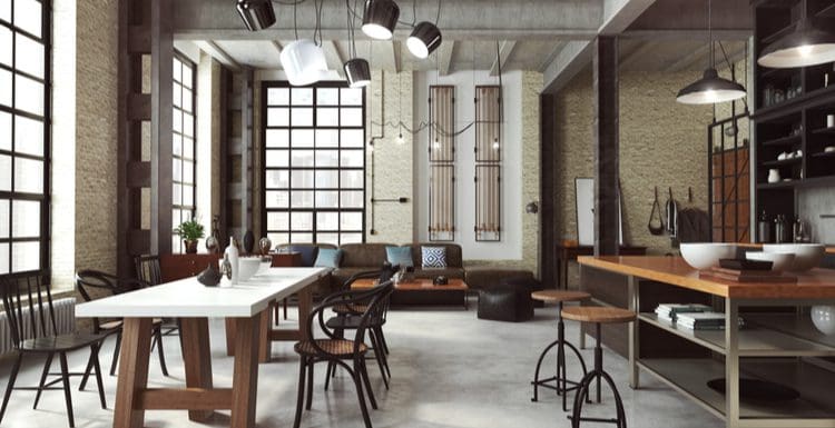 Featured image for a piece titled Industrial Styling featuring a loft with such a style making good use of brick, cement, and natural wood