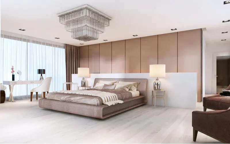 Master bedroom decor ideas titled Add a Luxurious Overhead Light 