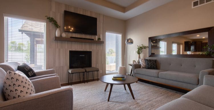 Featured image for a piece titled Transitional Style Home featuring soft accents and a blend of modern and rustic décor