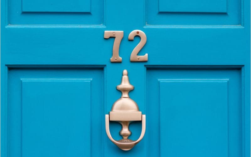 House Numbers made of metal on a Colorful Front Door 
