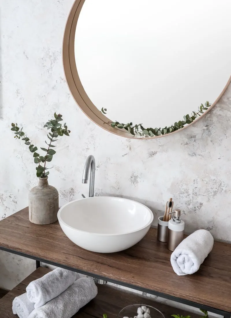 Accent With Faux Eucalyptus as a featured modern rustic bathroom idea