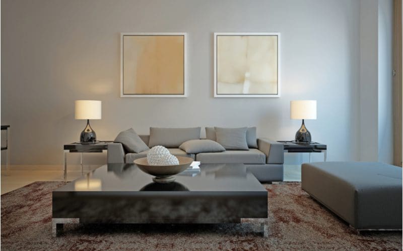 Faux Grey Sectional in a white living room for a piece on couch types