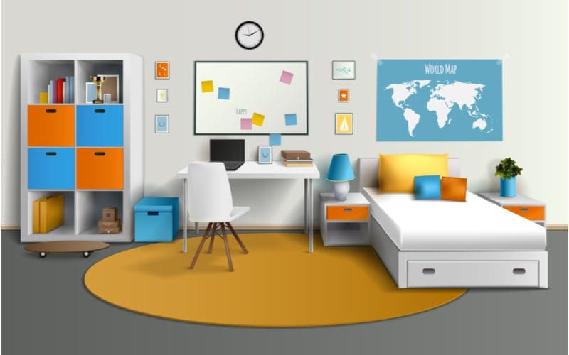 Teen boys room decorating idea featuring Opposite Shades on the Color Wheel 