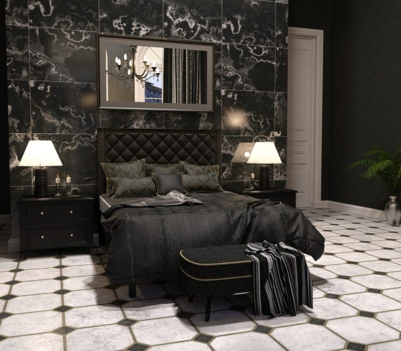 Black and White Minimalist gothic bedroom idea