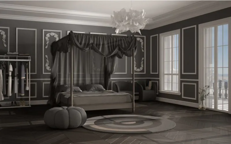Canopy bed with black accents for a piece on gothic bedroom ideas
