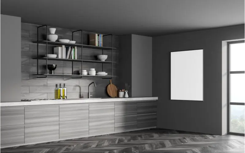 Marled Gray dark kitchen flooring idea in a dark grey room