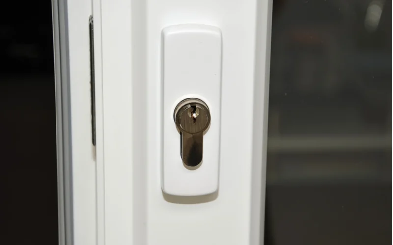 Close-up image of a sliding door lock